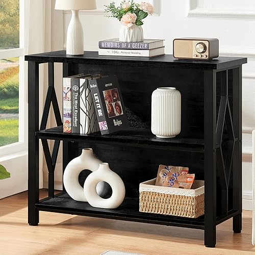 Miniatura 8 de HOMISSUE Estantería, Estantería Corta Rústica de 3 Niveles, Estantería Industrial con Estantes de Madera Procesada, Estantería Baja con Marrón