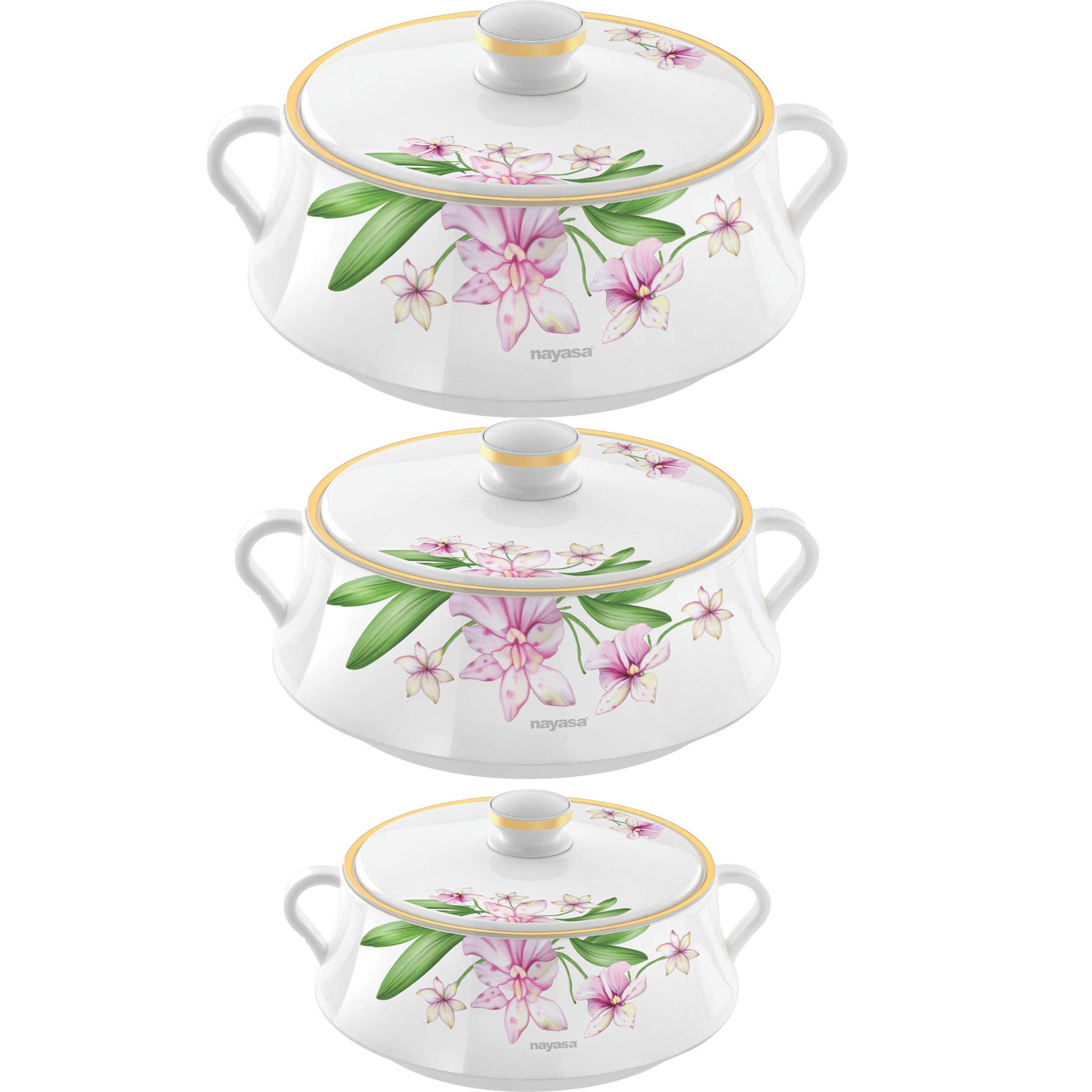Nayasa Plastic Casserole - 1000ml, 1500ml, 2000ml, Set of 3, Pink 1