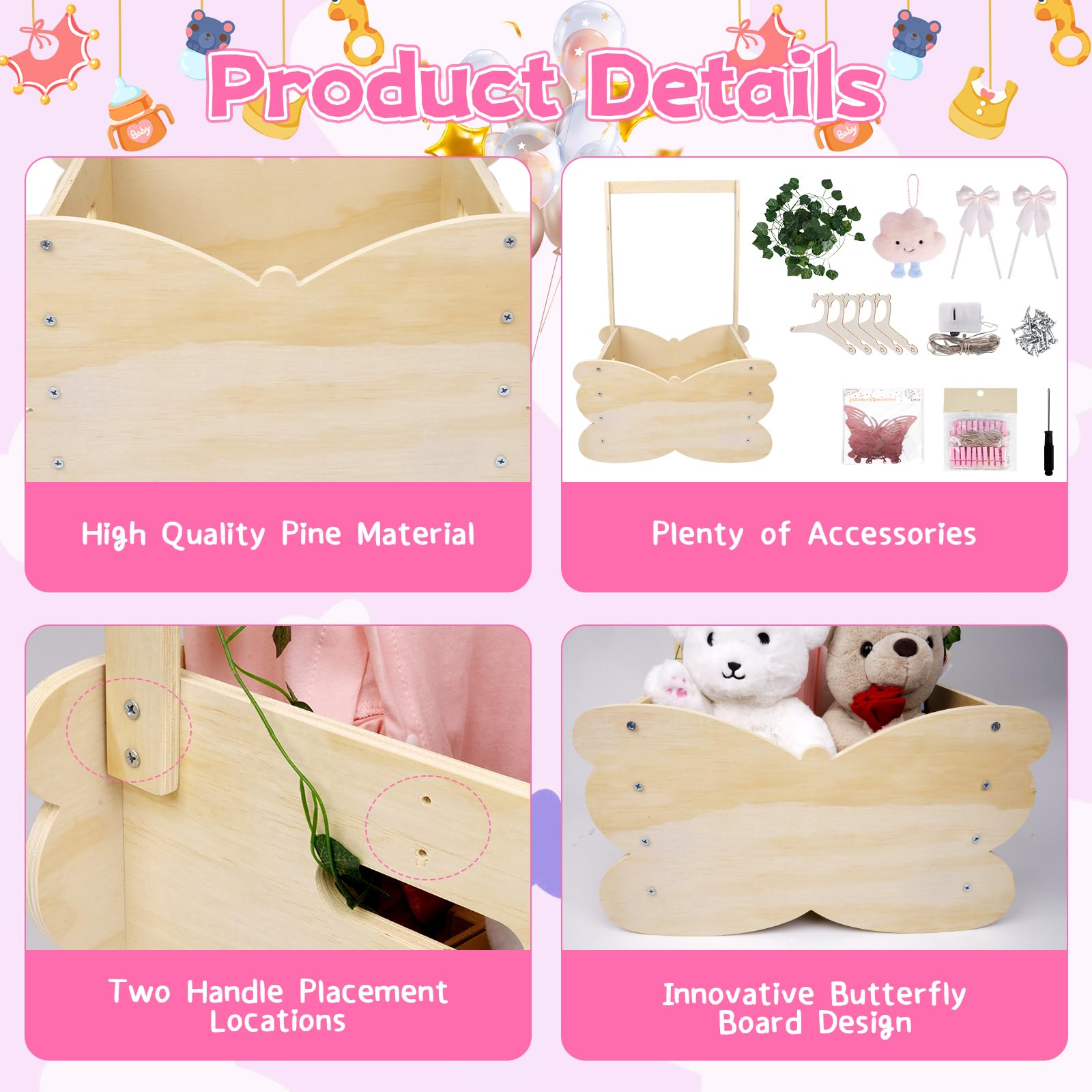 Armario de madera para baby shower, cesta de baby shower | Cesta de regalo personalizada para baby shower de gran capacidad para recién nacidos, regalos de embarazo para nuevos padres