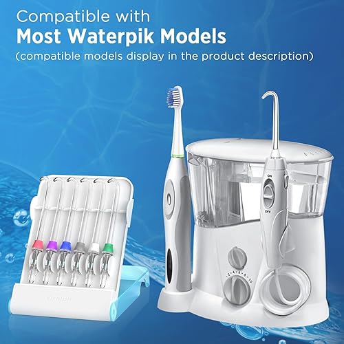 Miniatura 2 de Puntas de repuesto para el hilo dental Waterpik (6 puntas de dentadura de implante y paquete de estuche de almacenamiento)