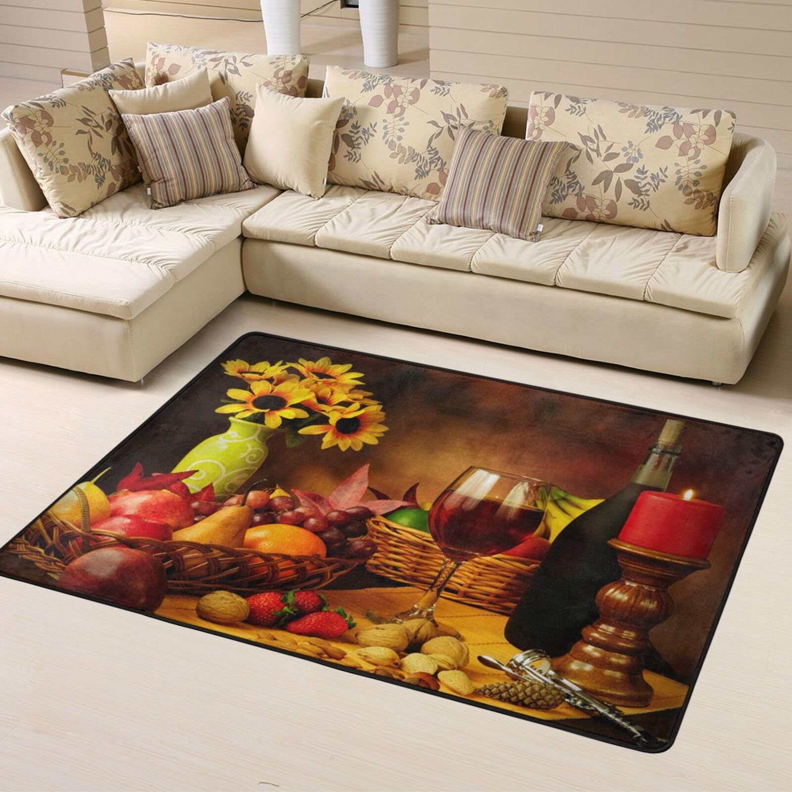 Tapis de salon rouge vin antidérapant style fraise pour dortoir douillet