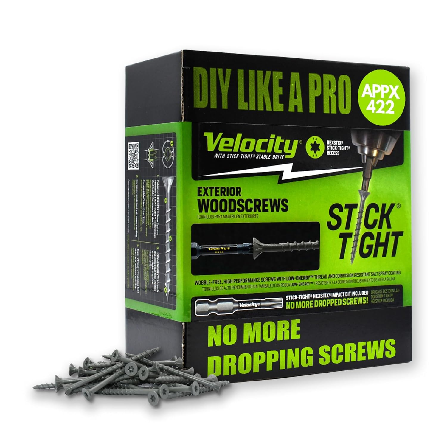 Velocity - Tornillo de madera exterior de 5 libras, tornillo de madera fabricado con acero al carbono, incluye 1 broca Hexstix y organizador de