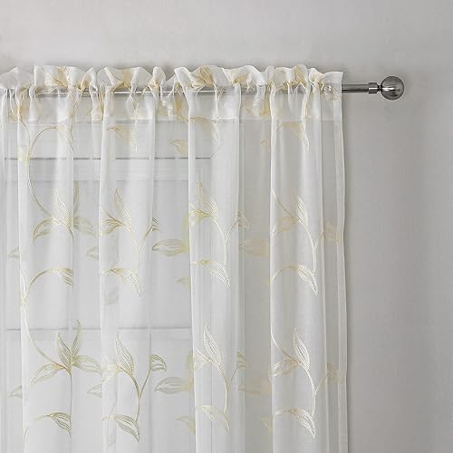 Miniatura 10 de VISIONTEX - Cortinas de gasa transparente blanca, diseño blanco bordado de lino sintético, bolsillo para barra, para el hogar, cocina, sala de estar