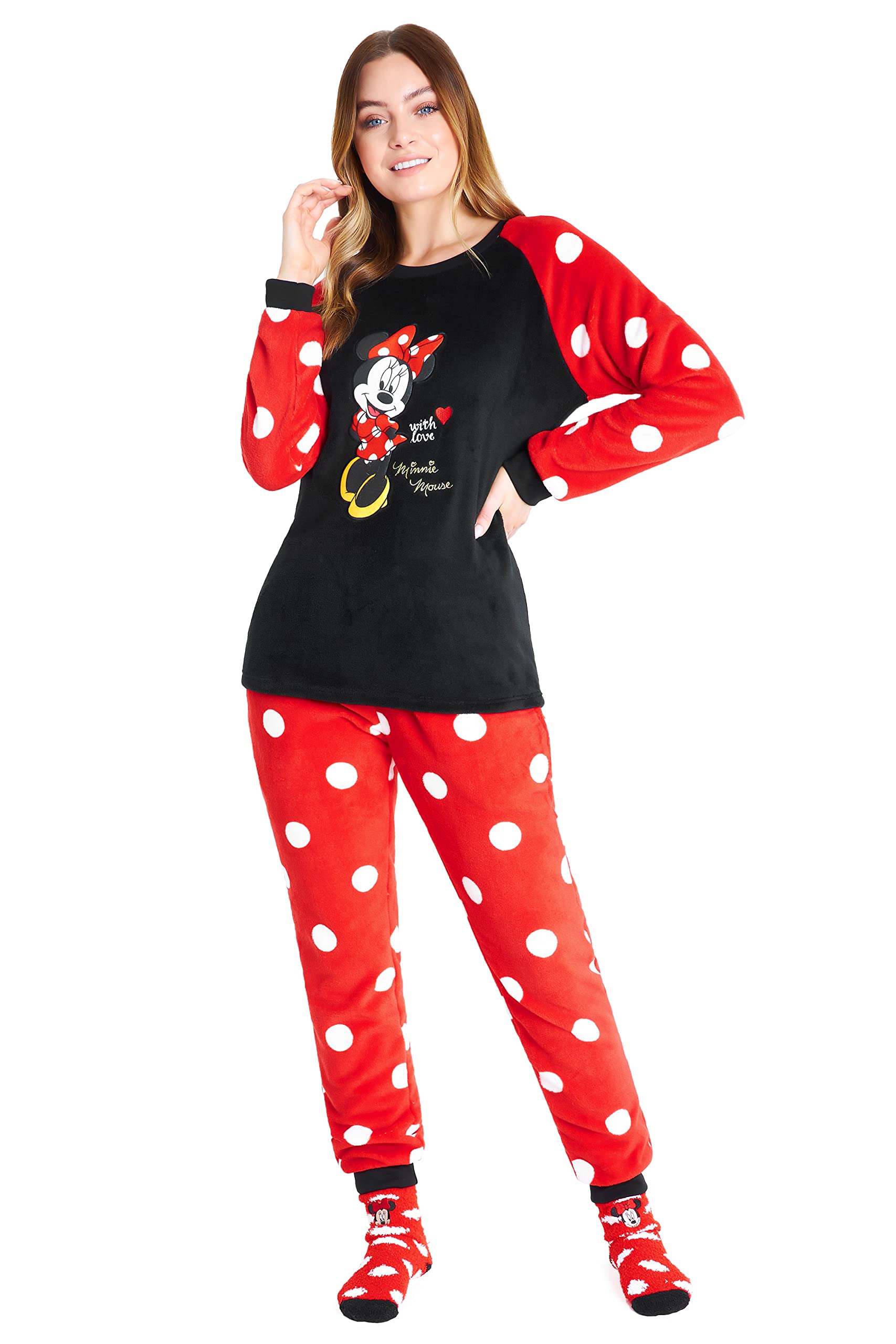 Disney Pigiama Donna Invernale in Pile con Calze Stitch Topolino Minnie Baby Yoda