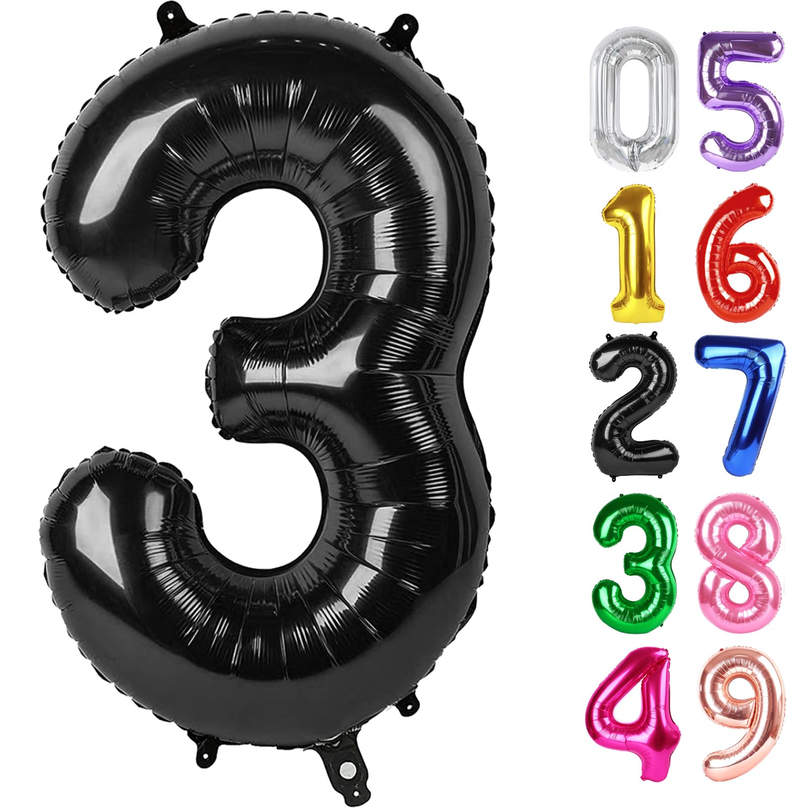 Black Number 3 Balloon 40 Inch, 3rd Birthday Party Decorations Men Women