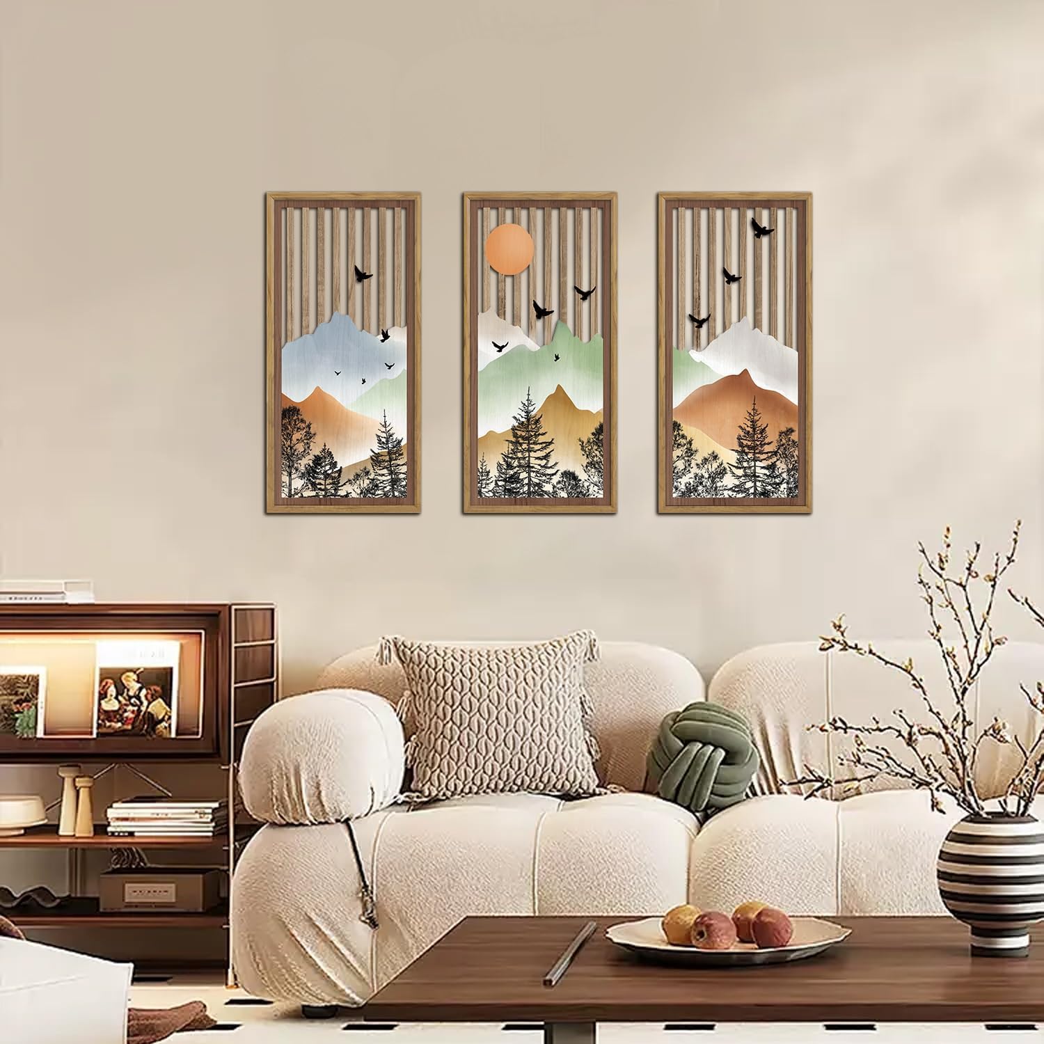 Celestdeco Berglandschaft Voegel Sonne Minimal Wandbild Natur 20x40cmx3