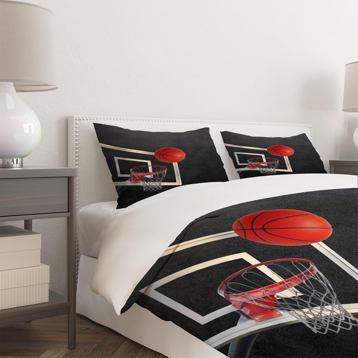 Poszwa na kołdrę 180 Pościel do koszykówki sportu, pościel z mikrofibry z nadrukiem 3D Edredon 240 x 260 cm z zamkiem błyskawicznym i 2 poszewkami na poduszki B-7399