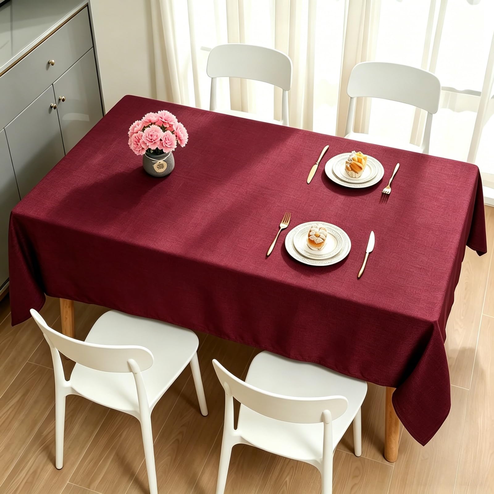 LIHUANE Rectangle Tablecloth 120 x 135 cm Wipeable Water Resistant Wipeable Tablecloths Wipe Clean Washable Polyester for Rectangle Tables, Red Wine