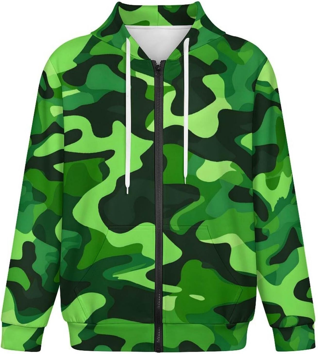 Mens 3D Camo Print Zip Up Hoodies Long Sleeve Oversize Pullover Sweatshirts with Pocket