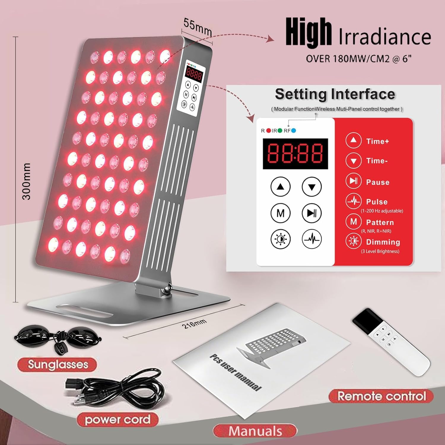 Red Light Therapy for Body & Face - 630nm 660nm 810nm 850nm 940nm 5 Wavelengths Infrared Red Light Therapy Panel Skin, Muscles & Recovery – 63 Dual Chip LED Therapy Light Device with Stand - Image 8