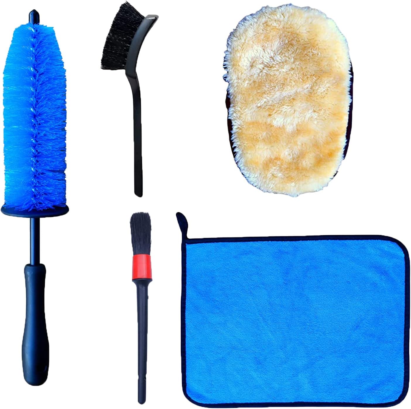 Kertly 5 Pack Motorcycle Cleaning Brush Kit, Long Handle