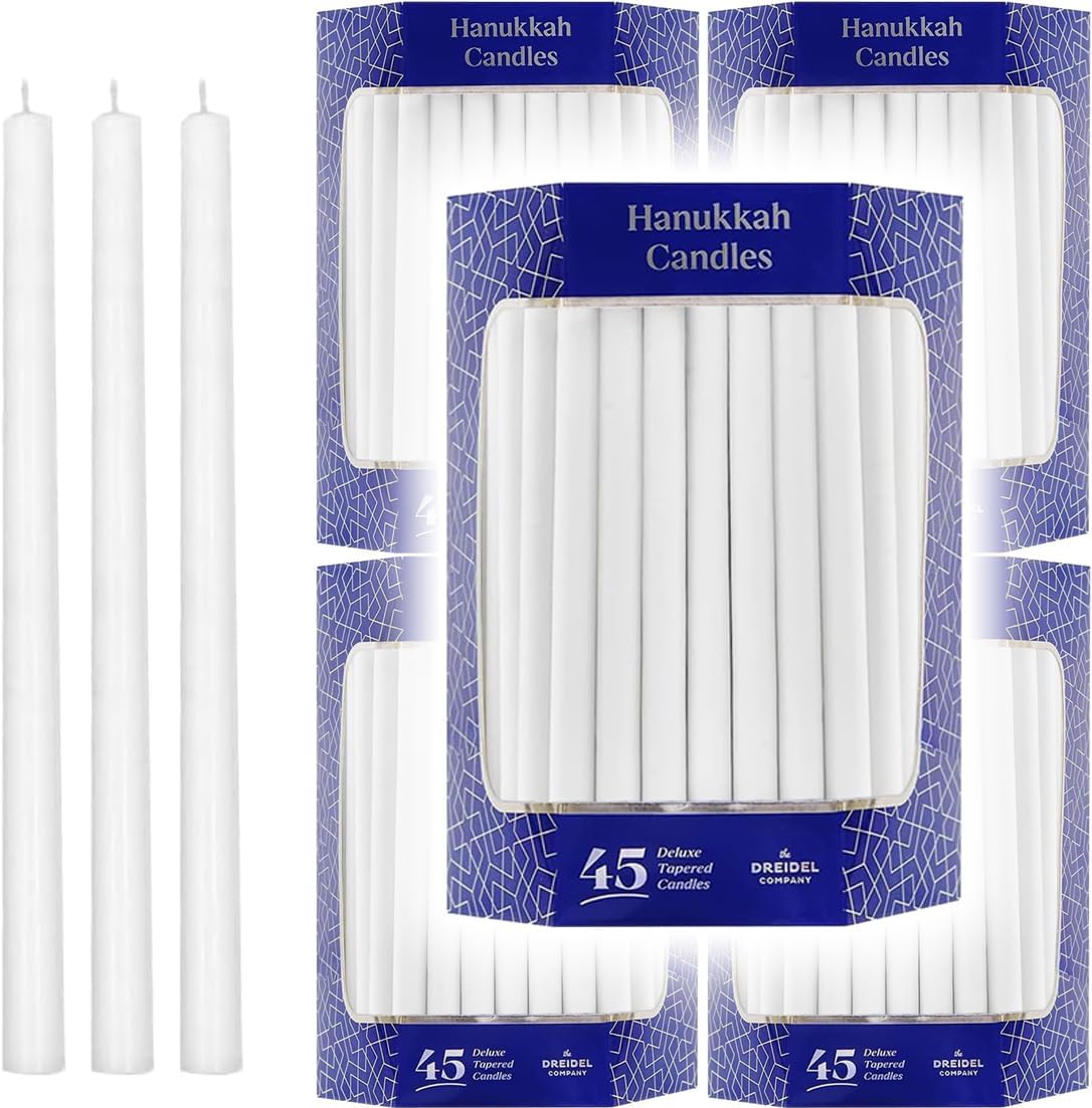 5-Pack White Deluxe Tapered Hanukkah Menorah Candles for All 8 Nights of Chanukah, 45 Minute Burn Time
