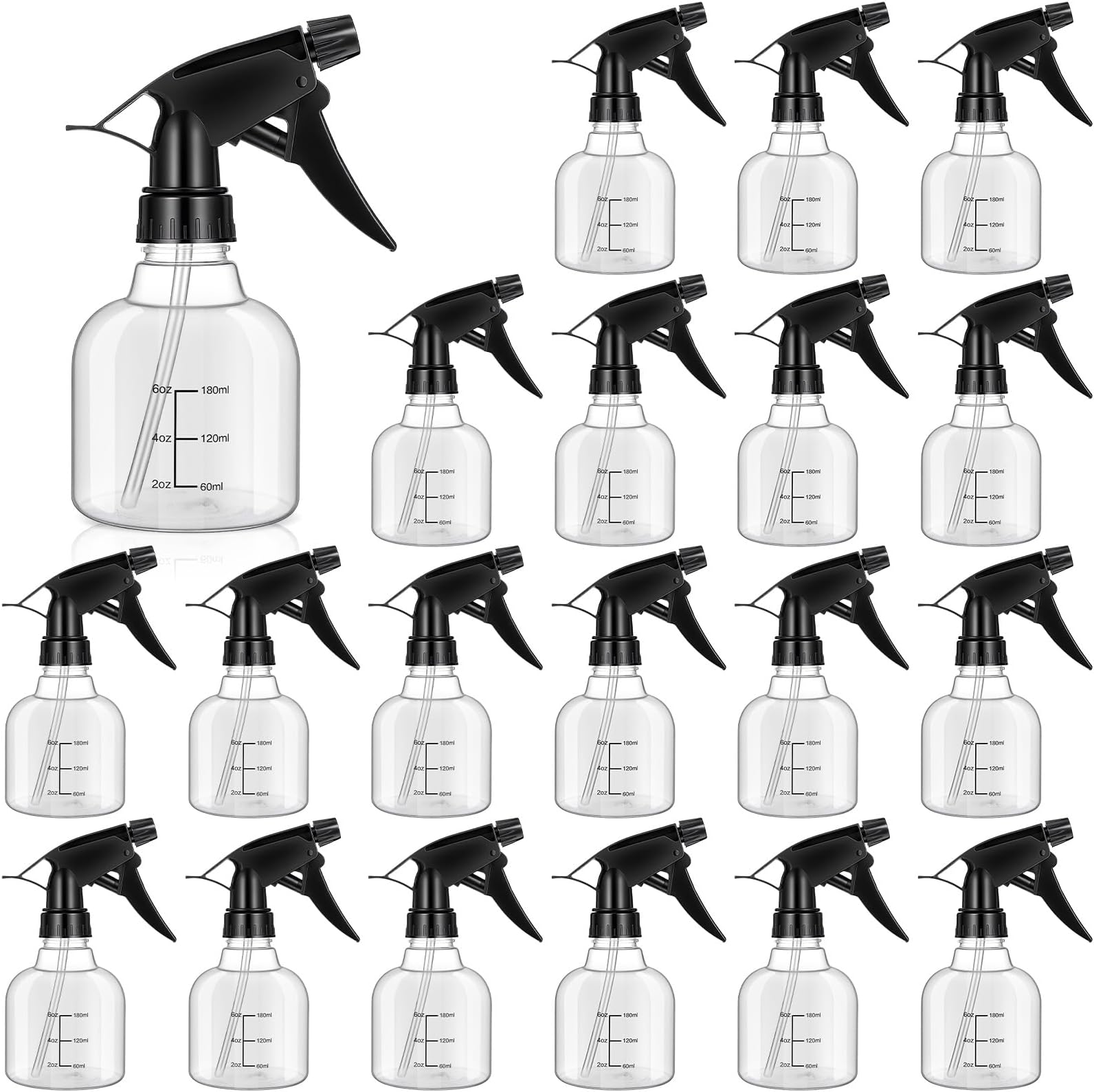 20 Pcs Empty Plastic Spray Bottles 8oz Mini Refillable Spray Bottle with Adjustable Nozzle Black Sprayers Small Spray Bottles with Scale for Cleaning, Hair, Plant, Kitchen