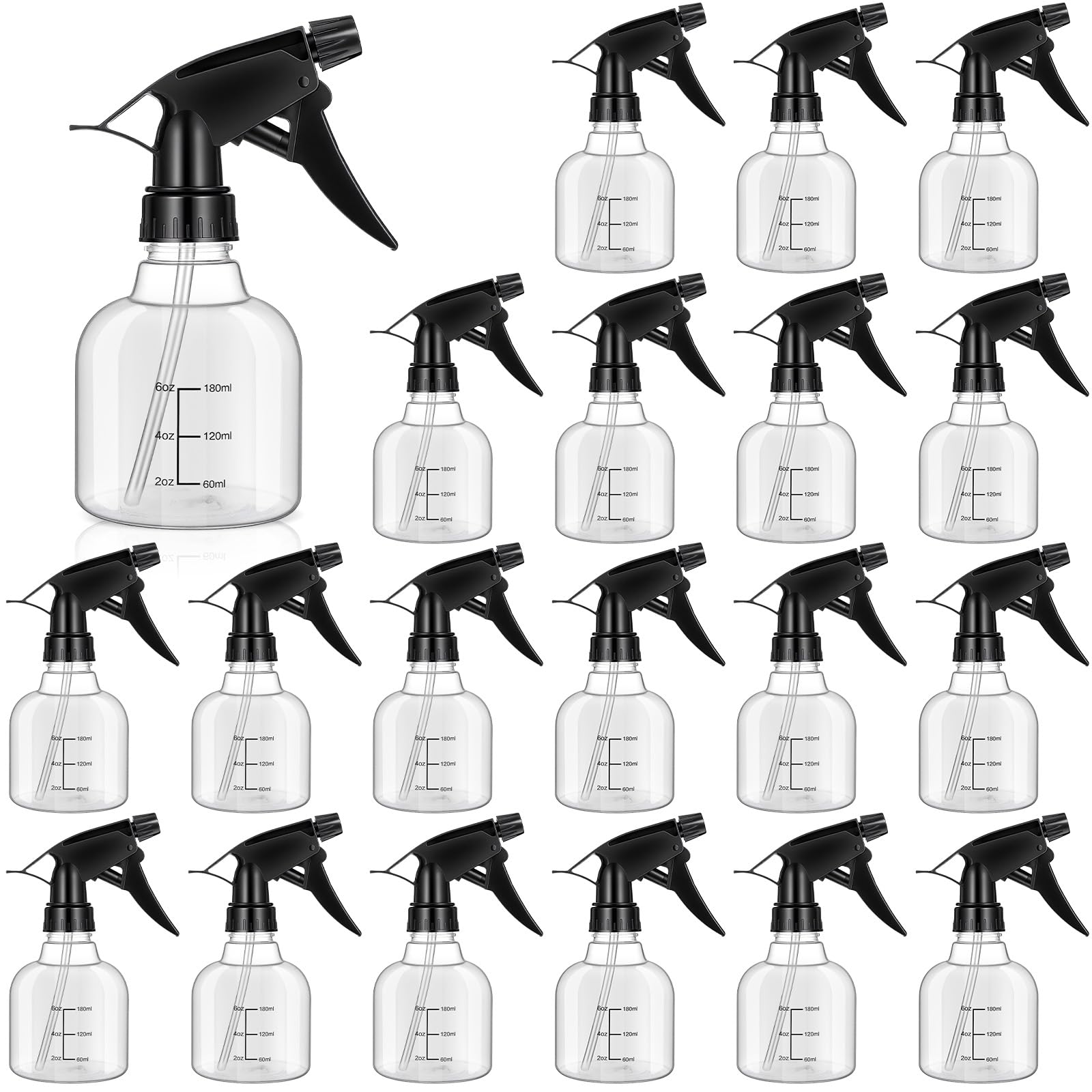 20 Pcs Empty Plastic Spray Bottles 8oz Mini Refillable Spray Bottle with Adjustable Nozzle Black Sprayers Small Spray Bottles with Scale for Cleaning, Hair, Plant, Kitchen