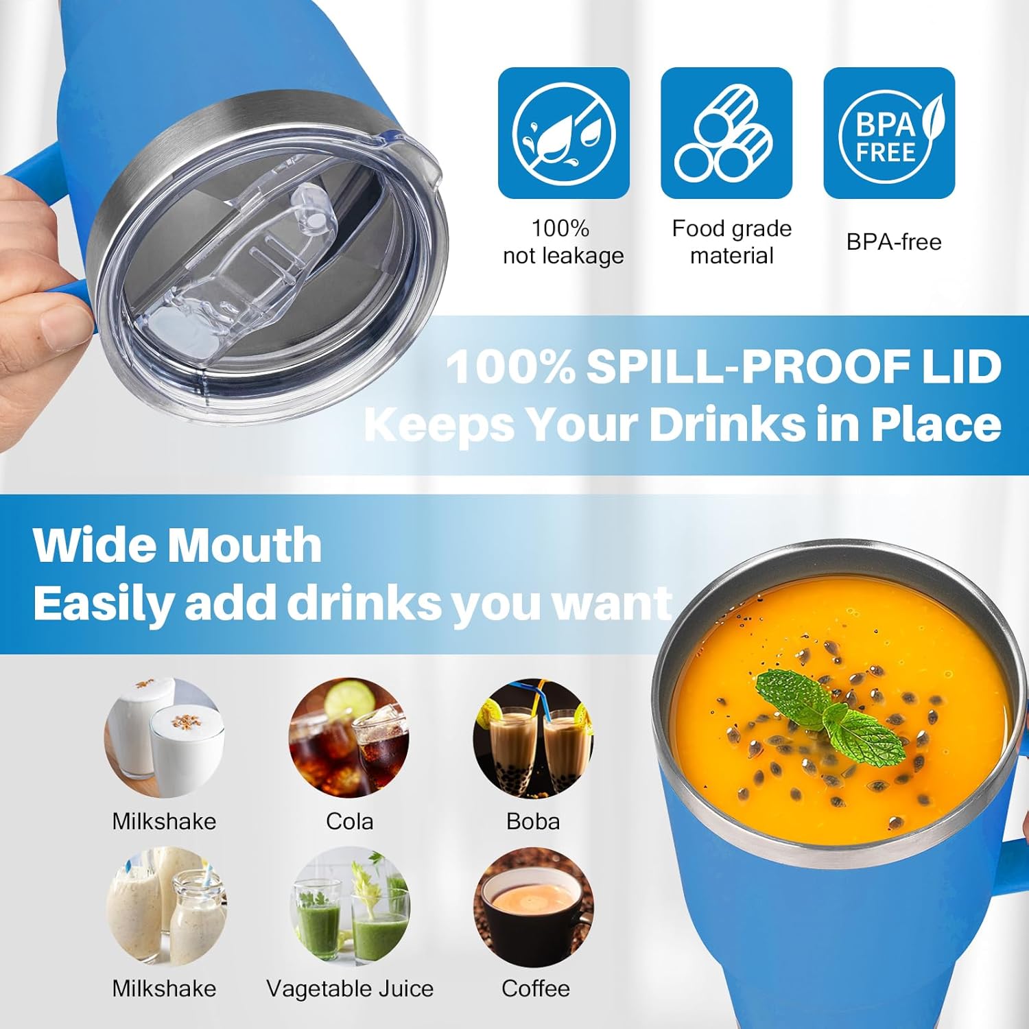 30 oz Tumbler with Handle, Stainless Steel Insulated Tumbler with Lid and Straw, Double Wall Vacuum Coffee Mug Tumbler, Insulated Coffee Thermal Cup for Cold and Hot (Sea Blue) - Image 4