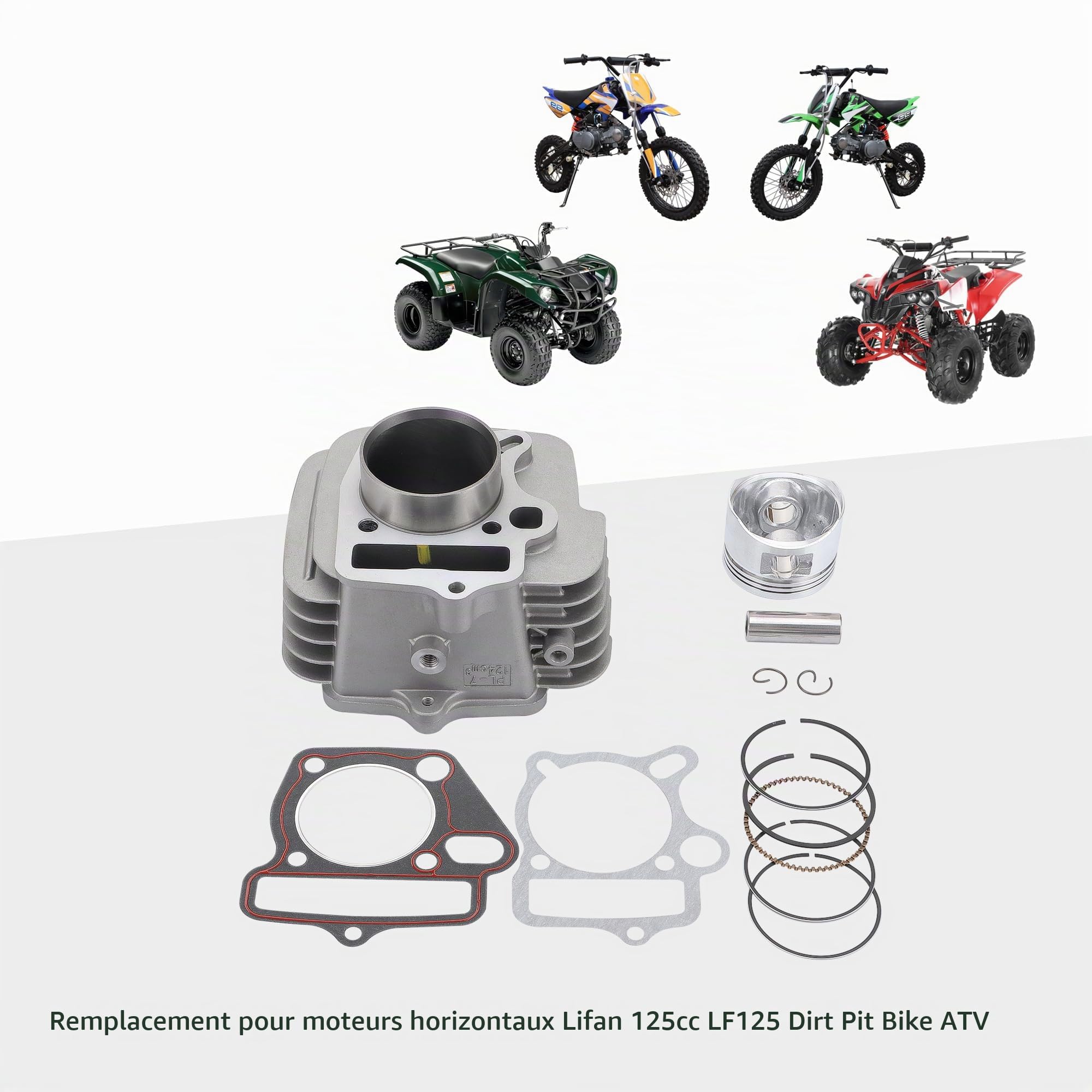 GOOFIT 52.4mm Culasses Ensemble de Chemise de Cylindre Kit de Reconstruction Joints de Segment de Piston Remplacement pour 4 Temps LIFAN 110CC 125cc Moteur de Moto ATV Go Kart Pocket Dirt Pit Bike