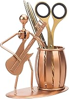 Vista 7 de MyGift Pen Holder for Desk, Decorative Pencil Cup with Guitar Design, Accessories & Decor for Men, Gunmetal Gray Metal Desk