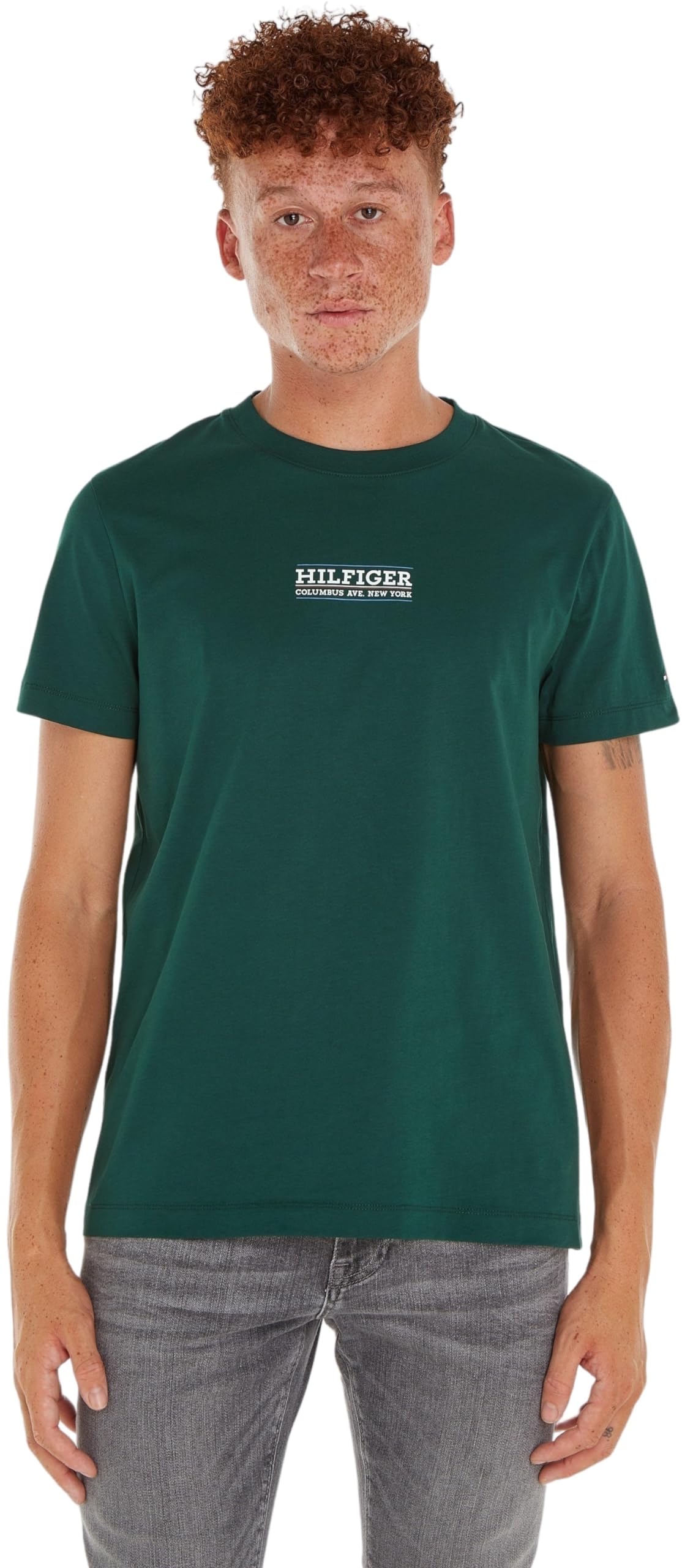 Tommy Hilfiger Hombre Camiseta Manga Corta Cuello Redondo, Blanco (Calico), S