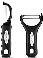 SpringChef Swivel & Y Vegetable Peeler Set - Ultra Sharp Stainless Steel Blades, Soft Grip Handles, Ergonomic for Arthritis, Dishwasher Safe - Black