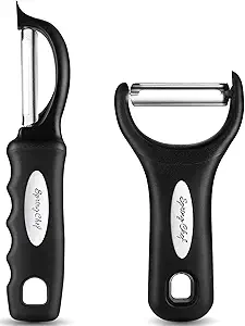 Spring Chef Swivel Vegetable Peeler & Y Potato Peeler for Kitchen with Soft Grip Handles and Ultra Sharp Stainless Steel Blades, Perfect for Veggie, Fruit, Carrot, Apple - Dishwasher Safe - Black