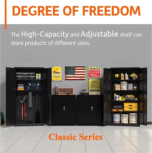 Miniatura 7 de Aobabo Gabinete de almacenamiento de metal para garaje, armario de almacenamiento de metal con cerradura de 71 pulgadas con 2 puertas y 4 estantes