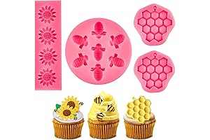 Ocmoiy Bee Fondant Mold for Cupcakes, Honeycomb, and Sunflowers