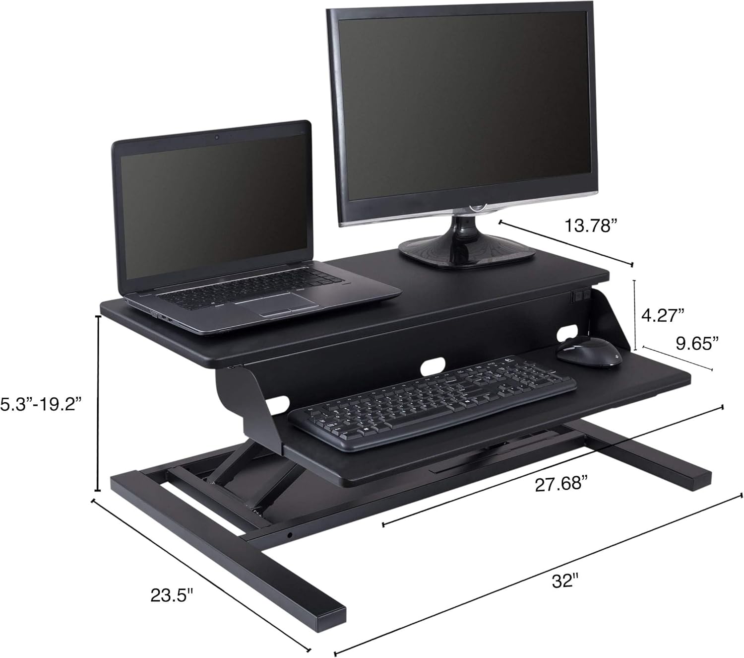 Stand Up Desk Store Power Pro Electric Adjustable Height Two Tier Standing Desk Converter (Black, 32" Wide)