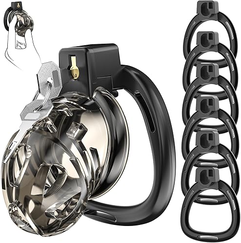 Miniatura 12 de Jaula de Castidad Masculina - Jaula de Polla de Silicona Suave con 6 Anillos Ajustables, Dispositivo de Bloqueo de Pene Ligero, Diseño Invisible