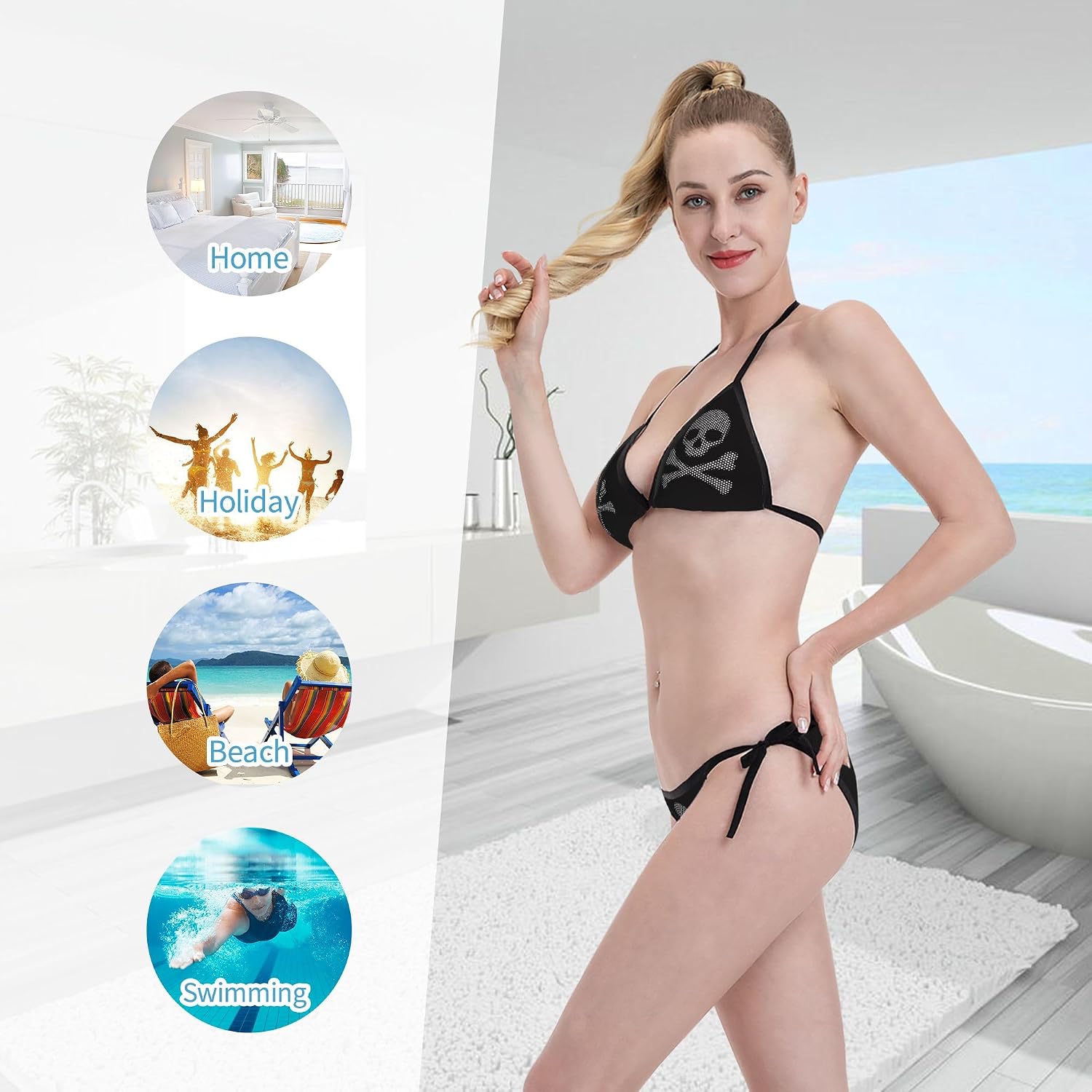 Sexy Two Pieces Bikini Sets for Women Triangle Top & Thong String Tie-Up Swimsuit