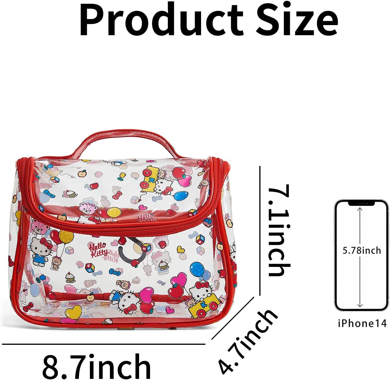 Cute Makeup Bag, Cartoon Toiletry Bag, Transparent Makeuo Bag, Handheld Zippered Travel Cosmetic Bag, The Best Gifts for Women (Red) - Image 2