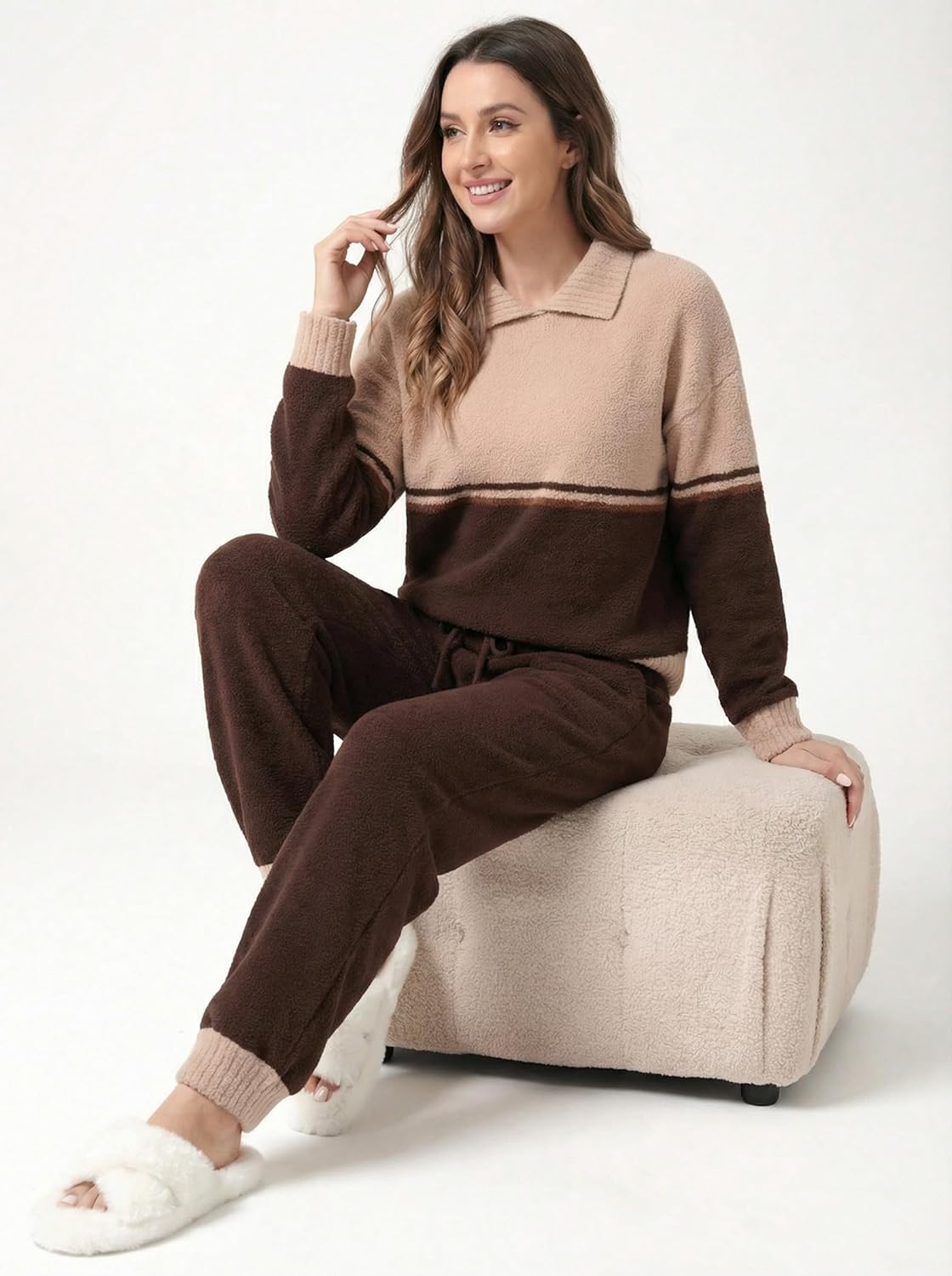 DAVID ARCHY Warm Pajamas for Women Fleece Lounge Sets Winter Fuzzy Cozy Soft Comfy Long Sleeve Pj Sleepwear Hooded Loungewear - Image 5