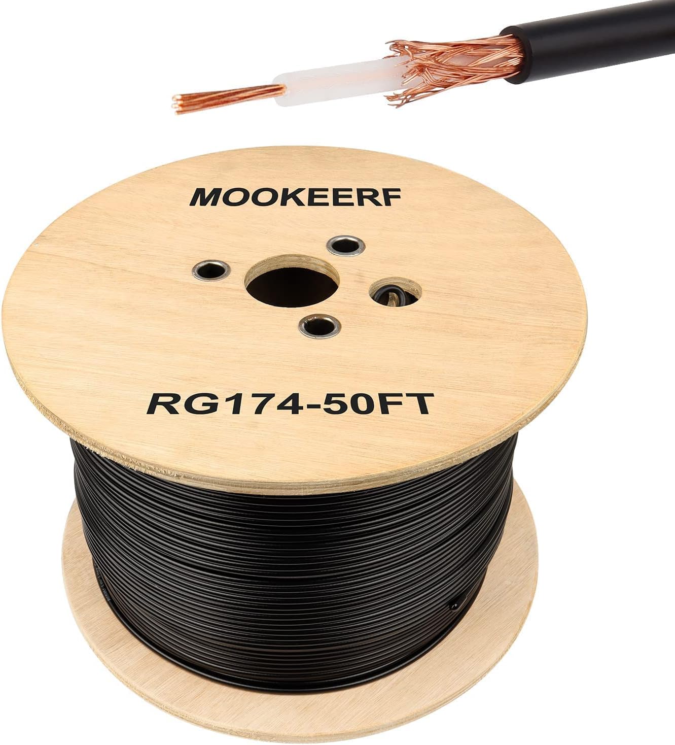 MOOKEERF RG174 Coaxial Cable 50ft, 50 Ohm High Flexibility RG174 Cable for Radio Or DIY Antenna Wire