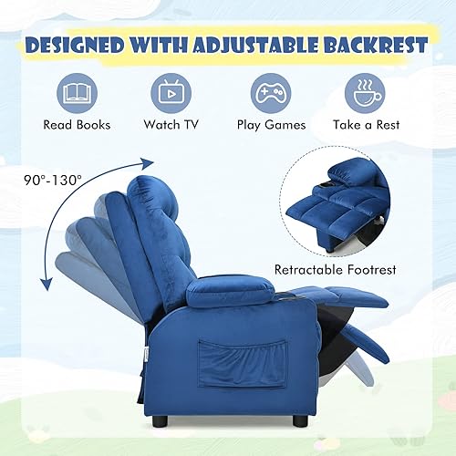 Miniatura 4 de COSTWAY Silla reclinable para niños más grande reclinable ajustable con 2 portavasos para tazas 1 bolsillo lateral 2 bolsillos delanteros reposapiés
