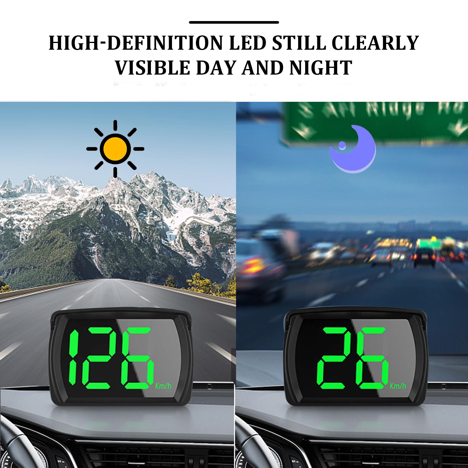 Sporgo Auto Display digitale HUD Head Up Display: tachimetro GPS auto 3,15 x 2,13 pollici, ruota tachimetro, computer da bicicletta con schermo LCD, tachimetro adatto a tutti i tipi di auto