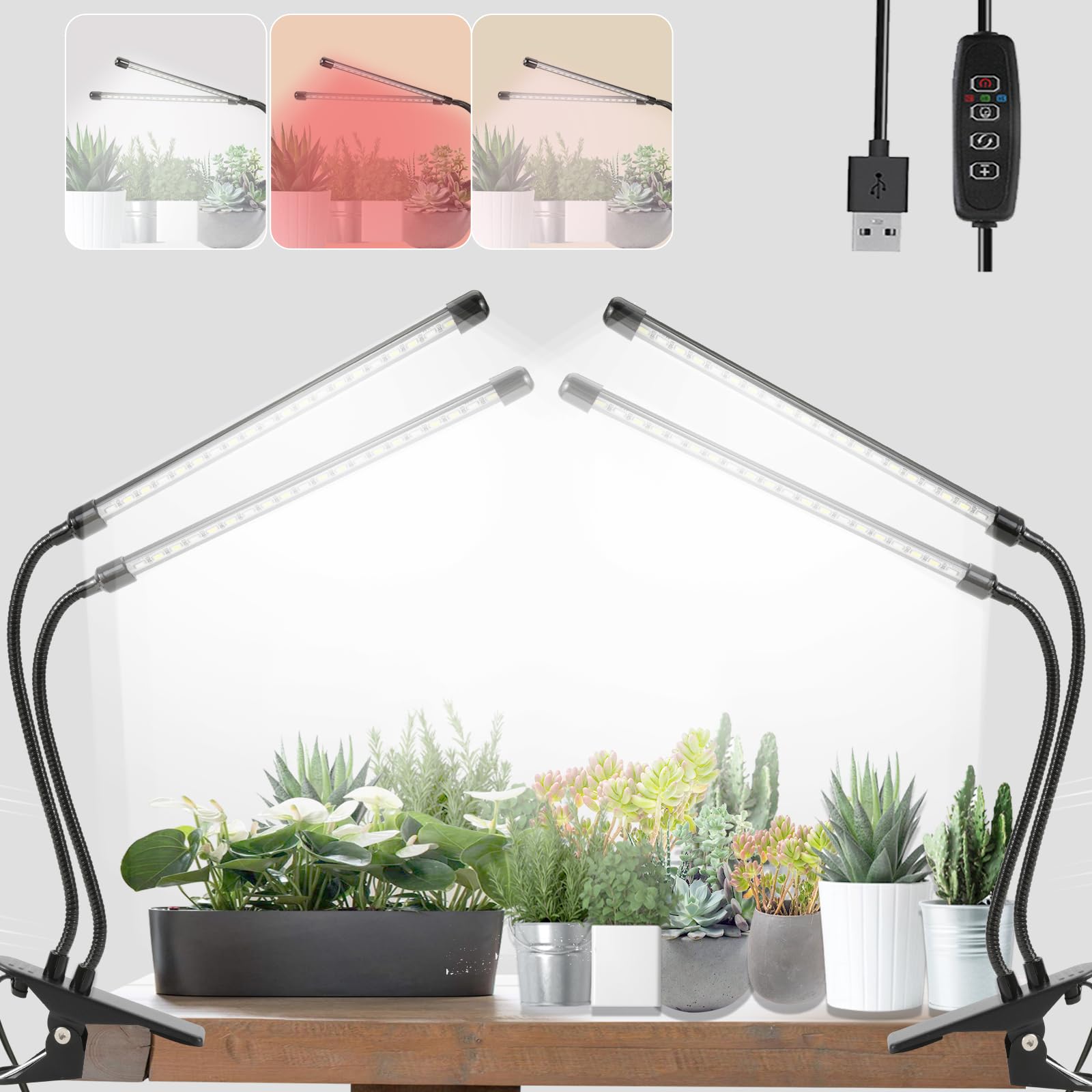 6000 K luces de cultivo de interior blanco rojo 40 LED espectro completo vegetal crecimiento luz de 9 niveles regulable para semillas iniciador clip de encendido