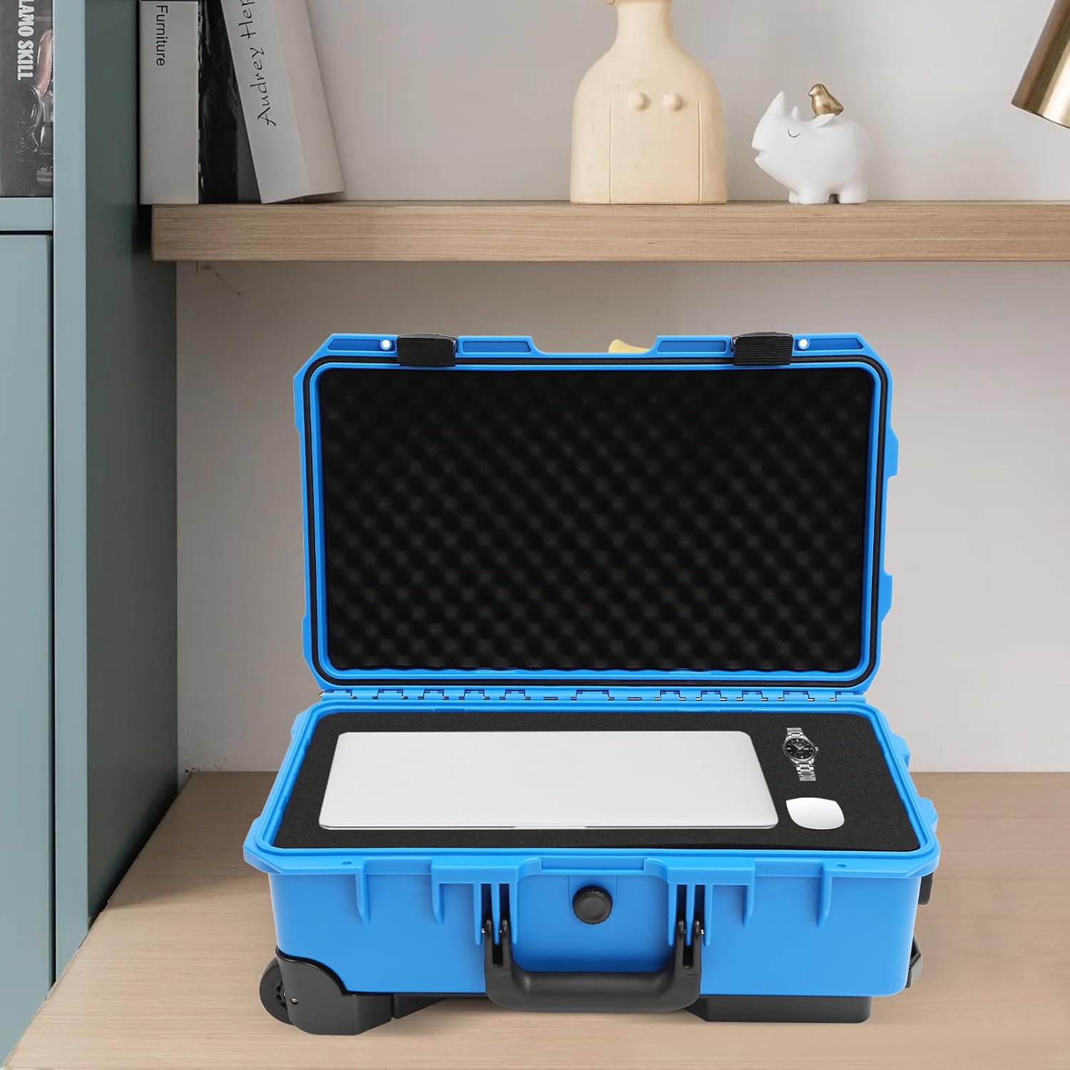 22" Weatherproof Hard Case Rolling Waterproof Case Dry Box with Foam Protective Cases Shockproof Hard Travel Cases For Cameras Lenses Electronic Equipment (Blue)
