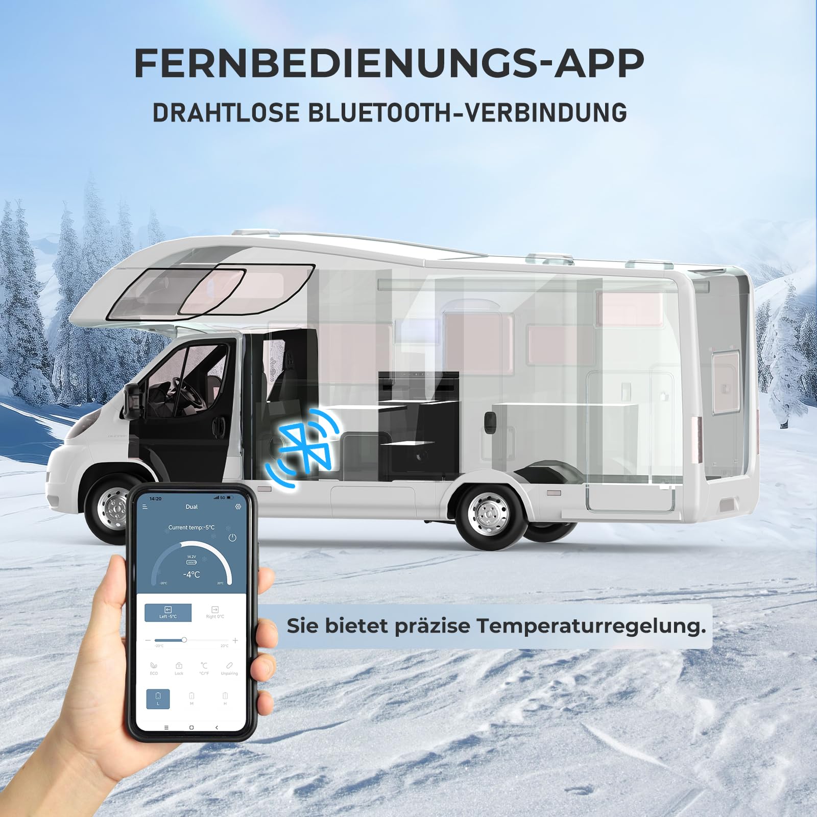 Mini Kühlschrank, 50L Kühlschrank klein, 12V/24V 230V Kleiner Kompressor Kühlbox mit umkehrbarer Tür, Ultra-Leise, LED & App Steuerung, Energieeffizienter Kompaktkühlschrank für Auto, Boot, Wohnmobil