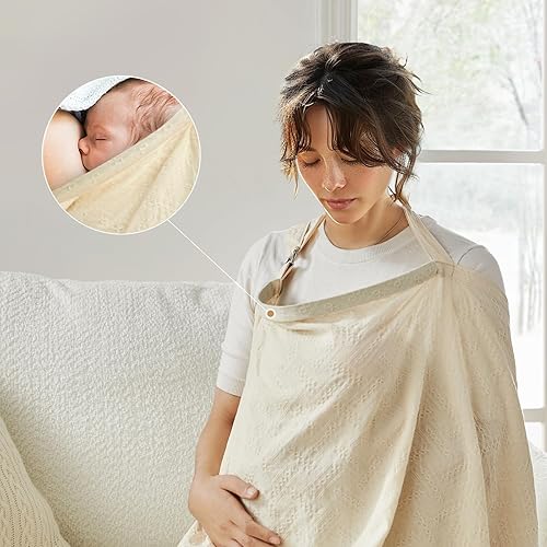 Miniatura 3 de Tina's Home Funda de lactancia para lactancia materna con bolsa de almacenamiento, cubierta de alimentación 100% algodón con cuello en forma de arco