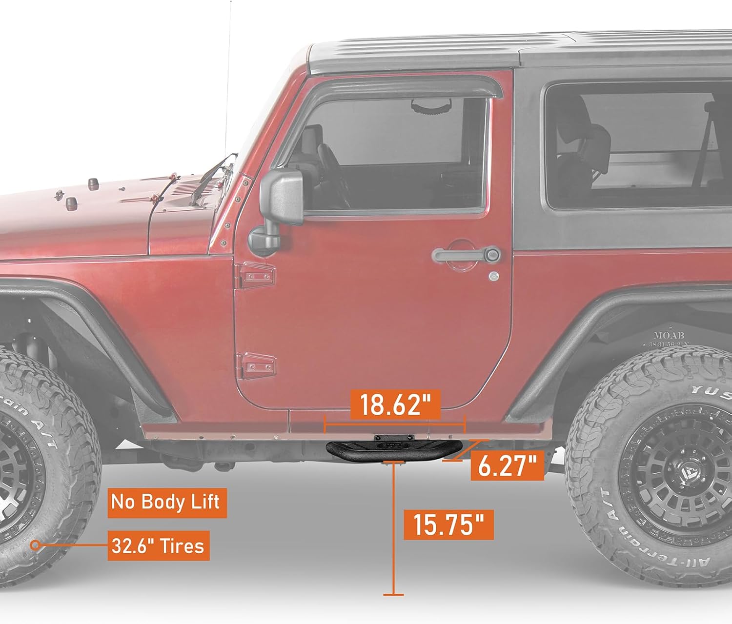 Hooke Road 2 Doors Running Boards Nerf Side Step Bars for 2007-2018 Jeep Wrangler JK 2-Door, 2 PCS Step Pads