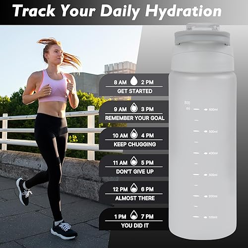 Miniatura 5 de Botella de agua deportiva de 27 onzas con filtro extraíble, botella de agua motivacional con marcador de capacidad, botella de agua potable a prueba
