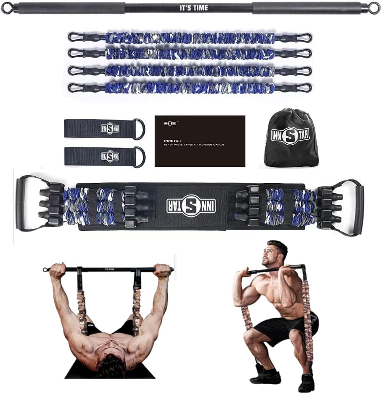 INNSTAR Home Gym 3.0 - Juego de bandas elásticas para el entrenamiento de fuerza en el gimnasio en casa, kit de elásticos de fitness profesional para el entrenamiento de todo el cuerpo, barra para