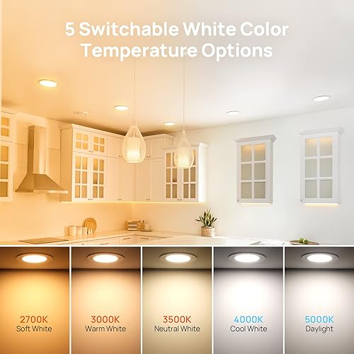 Miniatura 4 de Consciot Iluminación LED empotrable ultrafina de 6 pulgadas, paquete de 12 unidades, caja de conexiones delgada, 2700k-5000k, CRI90, 5CCT regulable,