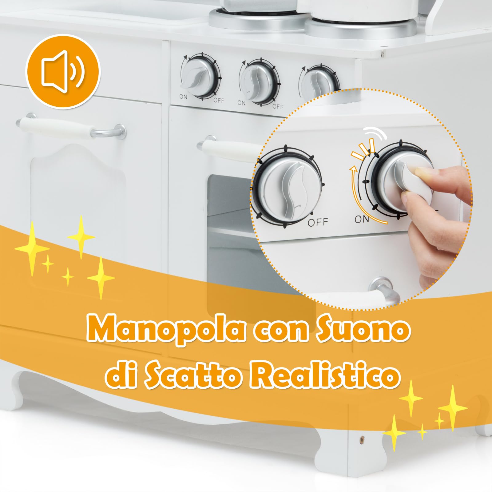 RELAX4LIFE Cucina Giocattolo in Legno per Bambini, Luci e Suoni Realistici, Gioco di Simulazione con Telefono, Frigorifero, Distributore d'Acqua per Bambini 3+Anni