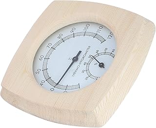 Sauna Thermometer,Sauna Thermostat,Sauna Clock,Wood Thermo‑Hygrometer Thermometer Hygrometer for Bathroom Sauna Room Accessory