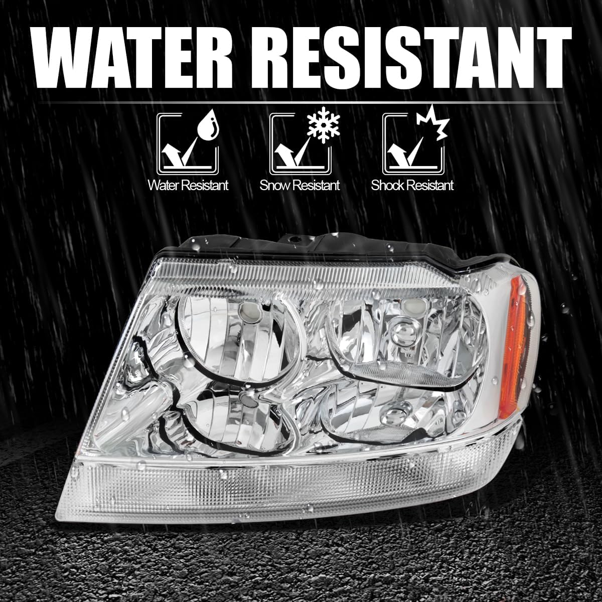 SPEC-D TUNING Chrome Replacement Headlights Compatible with 1999-2004 Jeep Grand Cherokee Left + Right Pair Head Lights Lamps Assembly