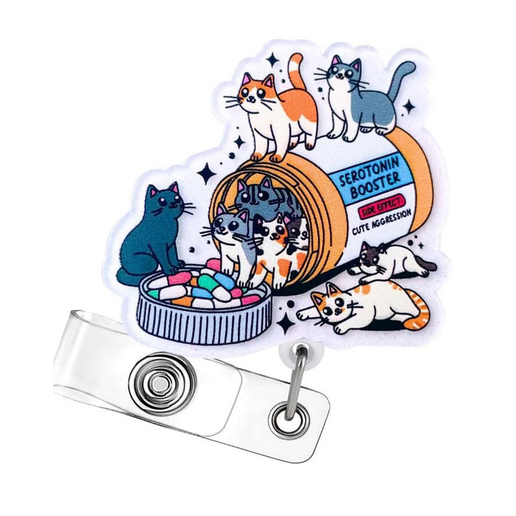 Wasise Nurse Badge Reel - Retractable Badge Reel, Funny Nurse Cats Mom Lovers Clip, Lanyard for Nurses, Holder Happy Pills Booster,Cute Office Accessories Gifts for Medical Worker Vet Tech Pharmacist