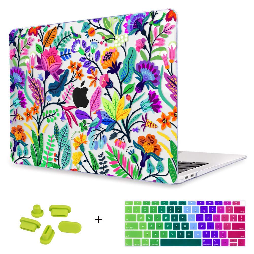May Chen Compatible with New MacBook Air 13 inch Case 2021, 2020 2019 2018 Release Model: M1 A2337 A2179 A1932, Floral Leaves Garden Rainbow Hard