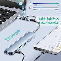 Vista 3 de Hub USB C Hub USB 3.0, extensor USB 8 en 1 de aluminio VIENON con lector de tarjetas SD/TF, conector auxiliar de auriculares de 3.5mm para MacBook