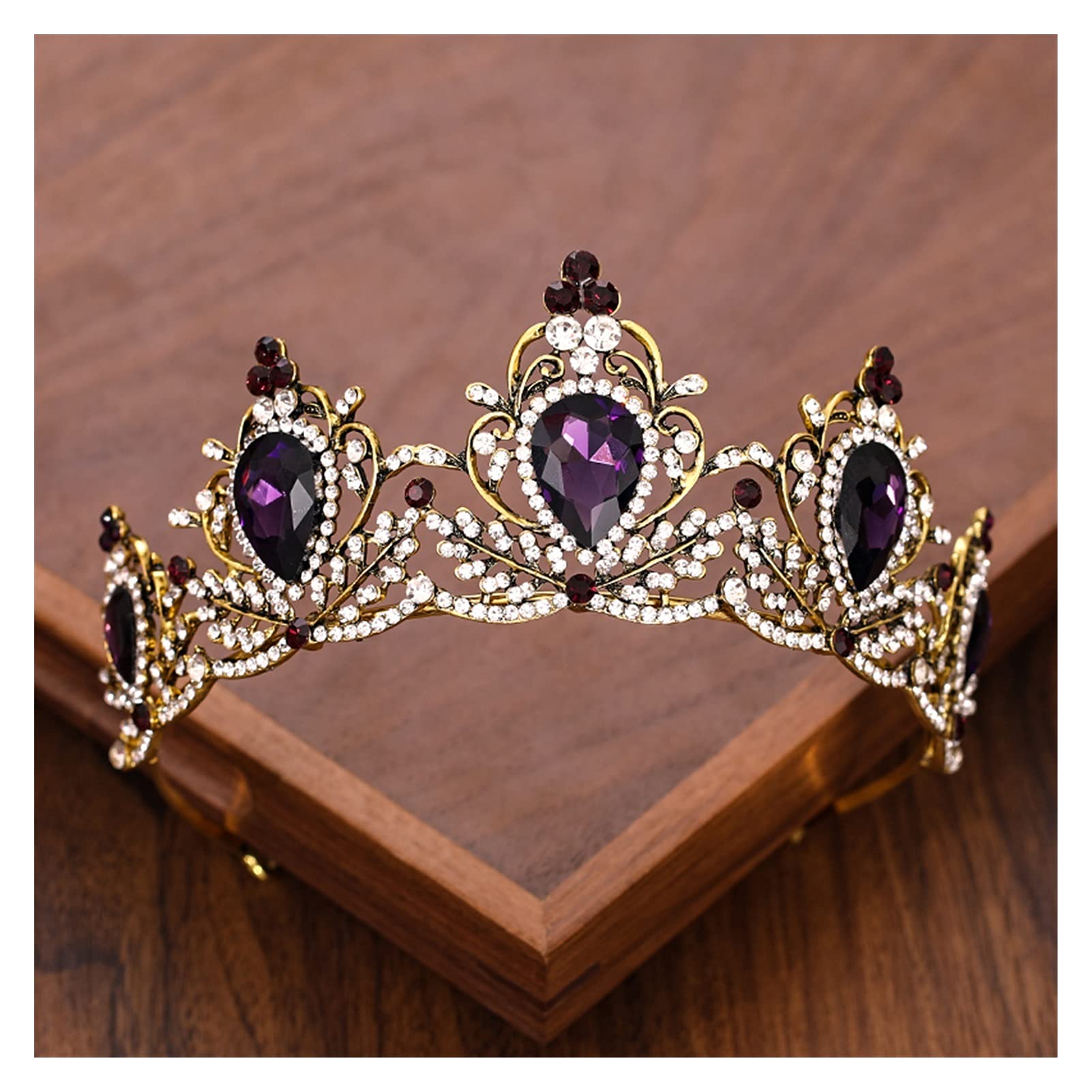 Lurrose Corona Barocca Regina Con Strass Cristallo, Diadema Vintage Da Sposa, Accessorio Capelli Per Matrimonio E Halloween, Nero