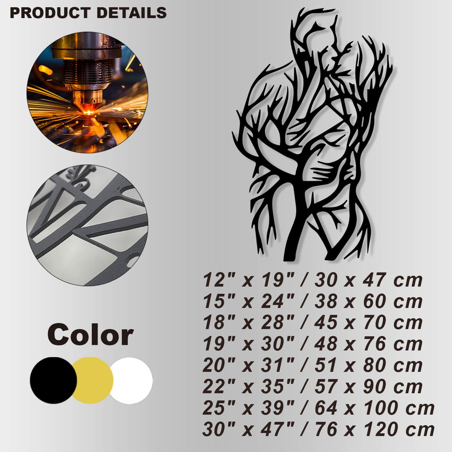 Decorazione murale in Metallo Nero con Albero per Coppia, Linea Astratta in Metallo, Regalo di San Valentino, Arte da Parete, Decorazione Artistica con Albero per Coppia, Scultura Moderna per soggior